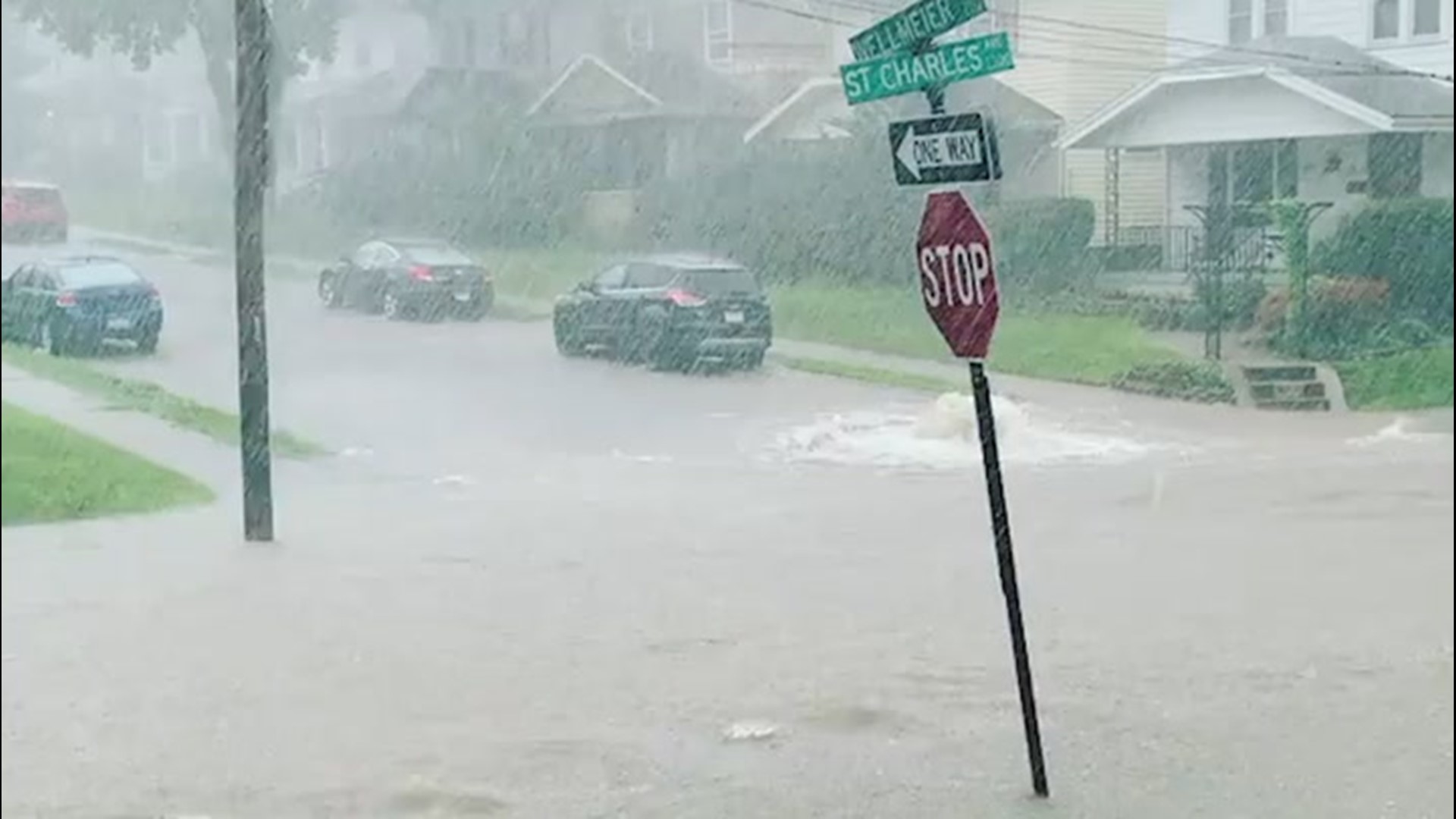 Drains in Dayton, Ohio, were overwhelmed by rains on Aug. 3, leading to some flooding.