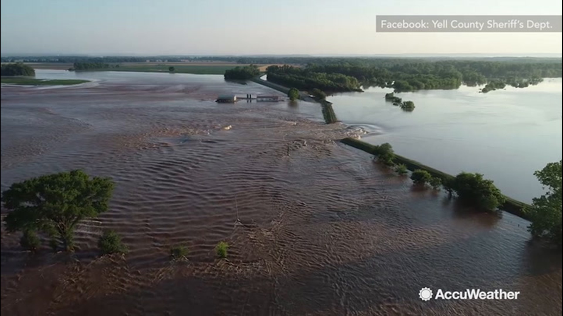 Water from the Arkansas River was seen gushing through a gap in the levee in Holla Bend, Arkansas, on May 31. The National Weather Service in Little Rock, Arkansas, issued a Flash Flood Warning following the breach that urged residents to voluntarily evacuate.