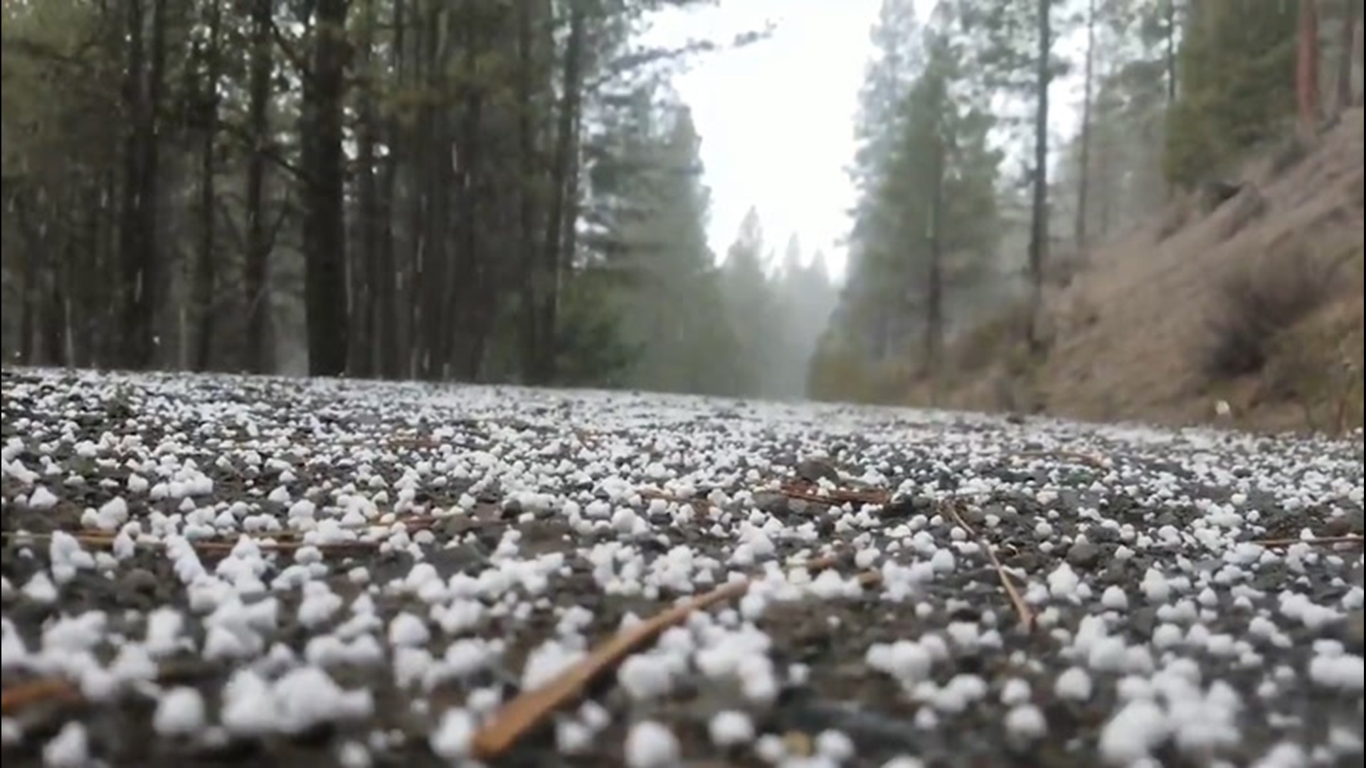 The Ochoco Mountains in Oregon were pelted by graupel on April 1. It hit the ground making popcornlike noises.