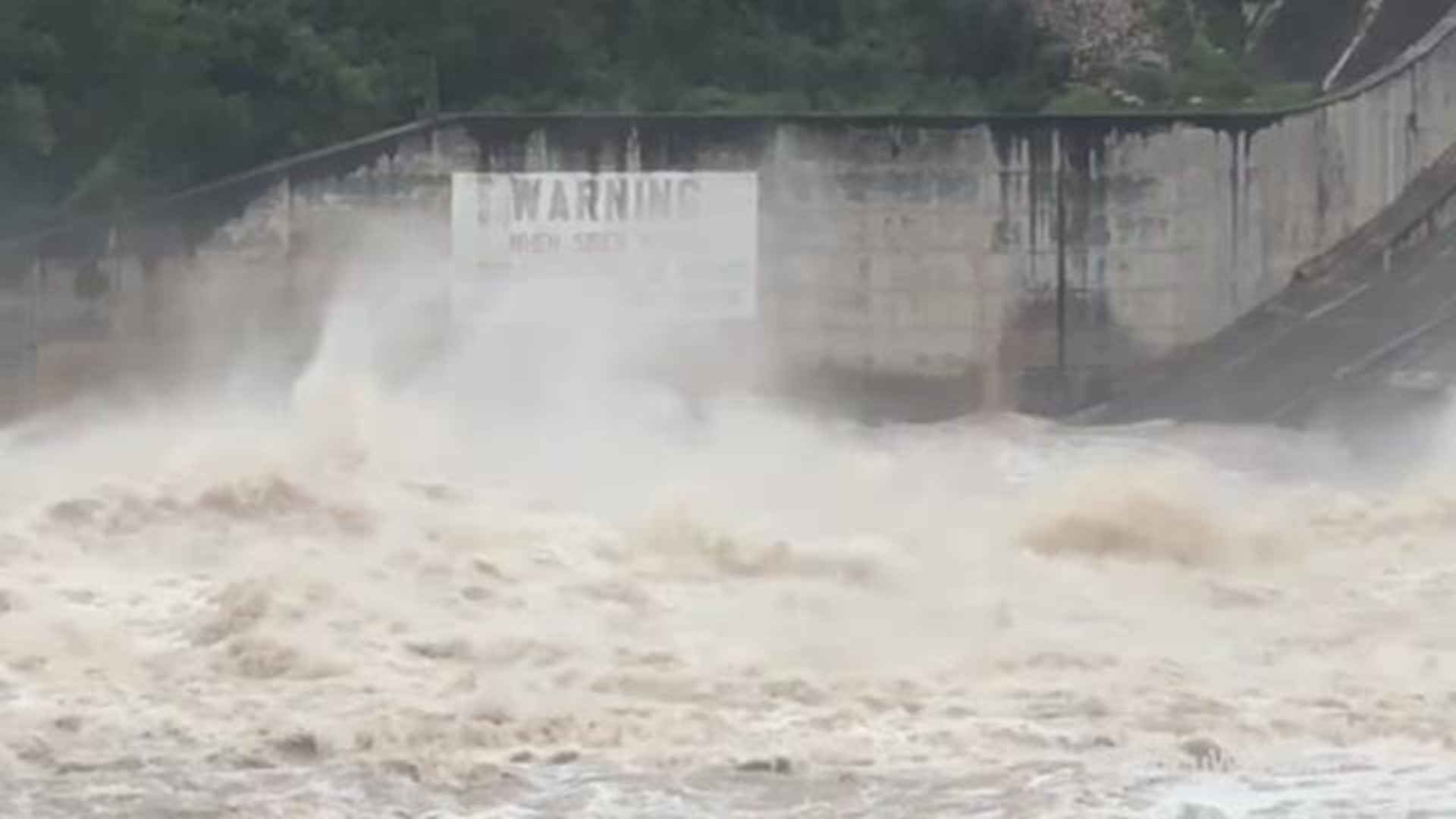 More than four floodgates are open at Mansfield Dam in Austin, Texas as many streams and rivers are still experiencing moderate to major flooding.