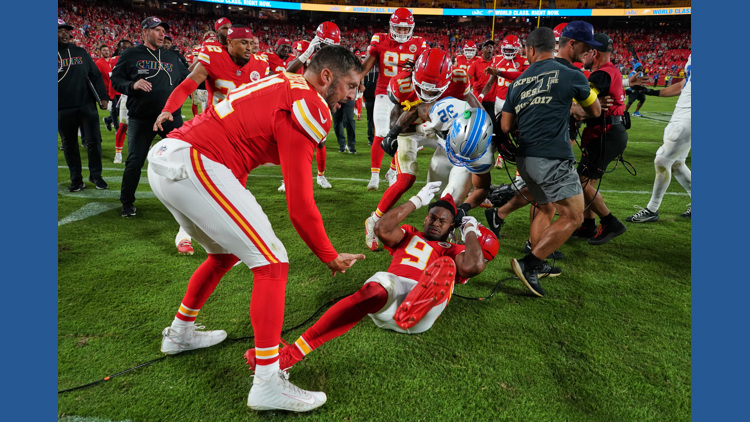Brian Branch and the Lions end a frustrating loss at Kansas City with  postgame fisticuffs | kvue.com