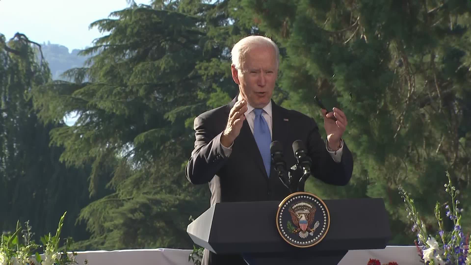 Answering questions at a press conference following a four-hour summit with Russian President Vladimir Putin, President Joe Biden talks foreign policy