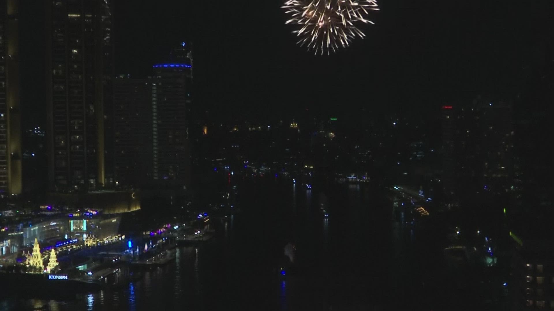 A spectacular display of fireworks lit Bangkok's night sky late Friday as 2021 drew to an end in Thailand.