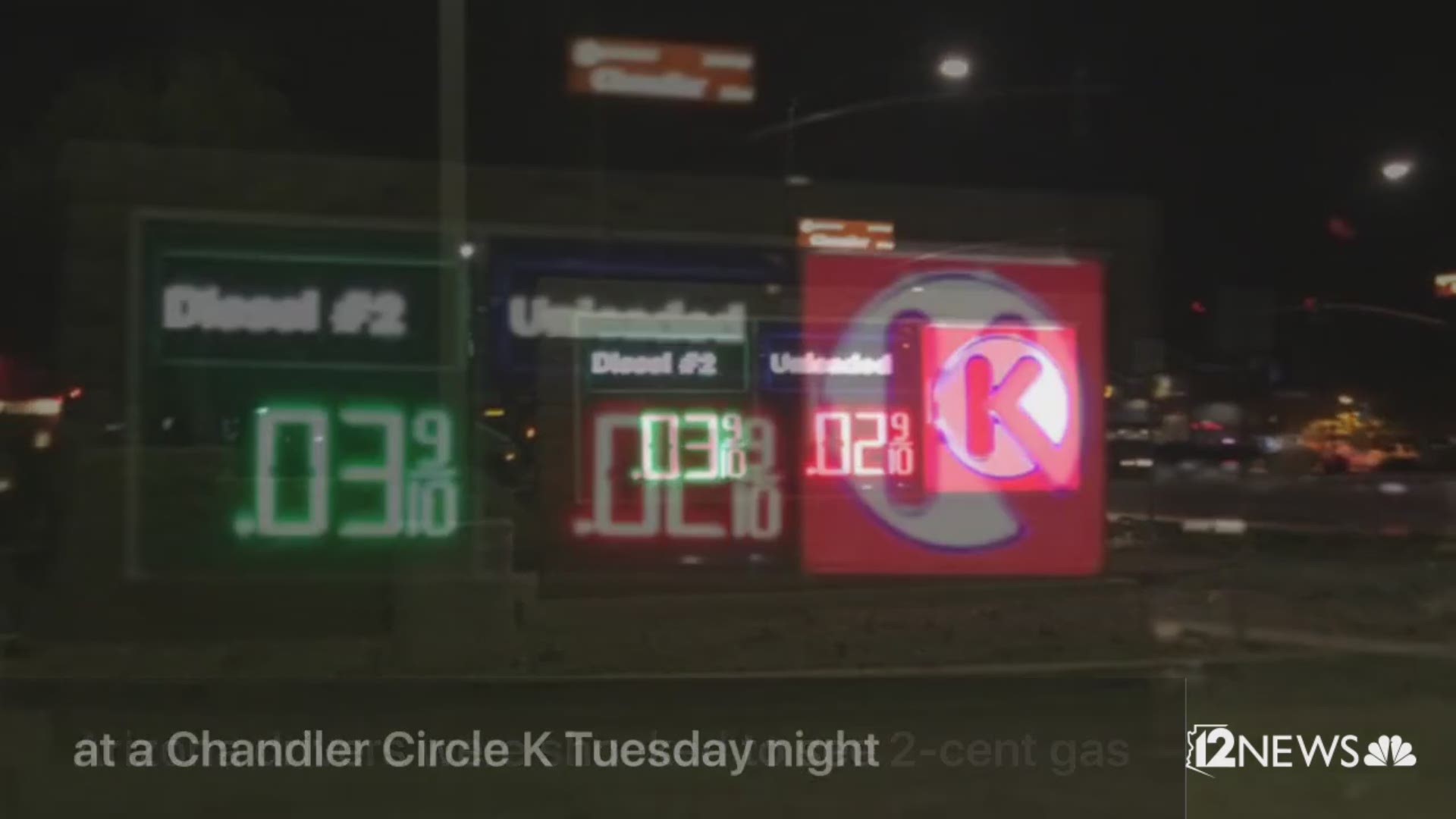 Drivers were shocked to see gas for 2 cents a gallon at a Chandler gas station Tuesday night.