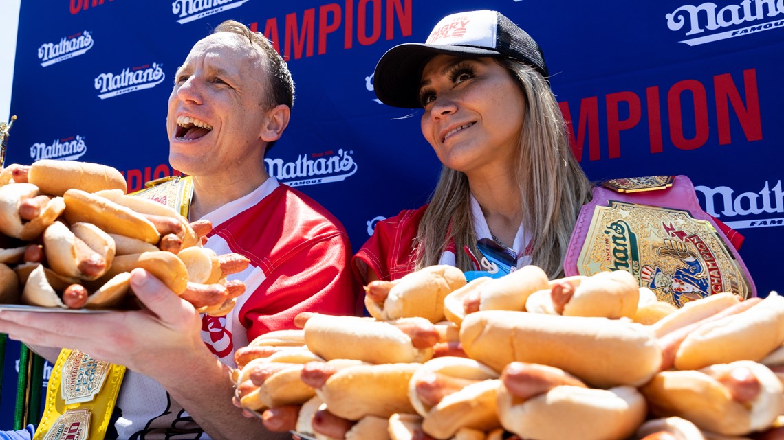 Joey Chestnut wins hot dog eating contest, takes down protester