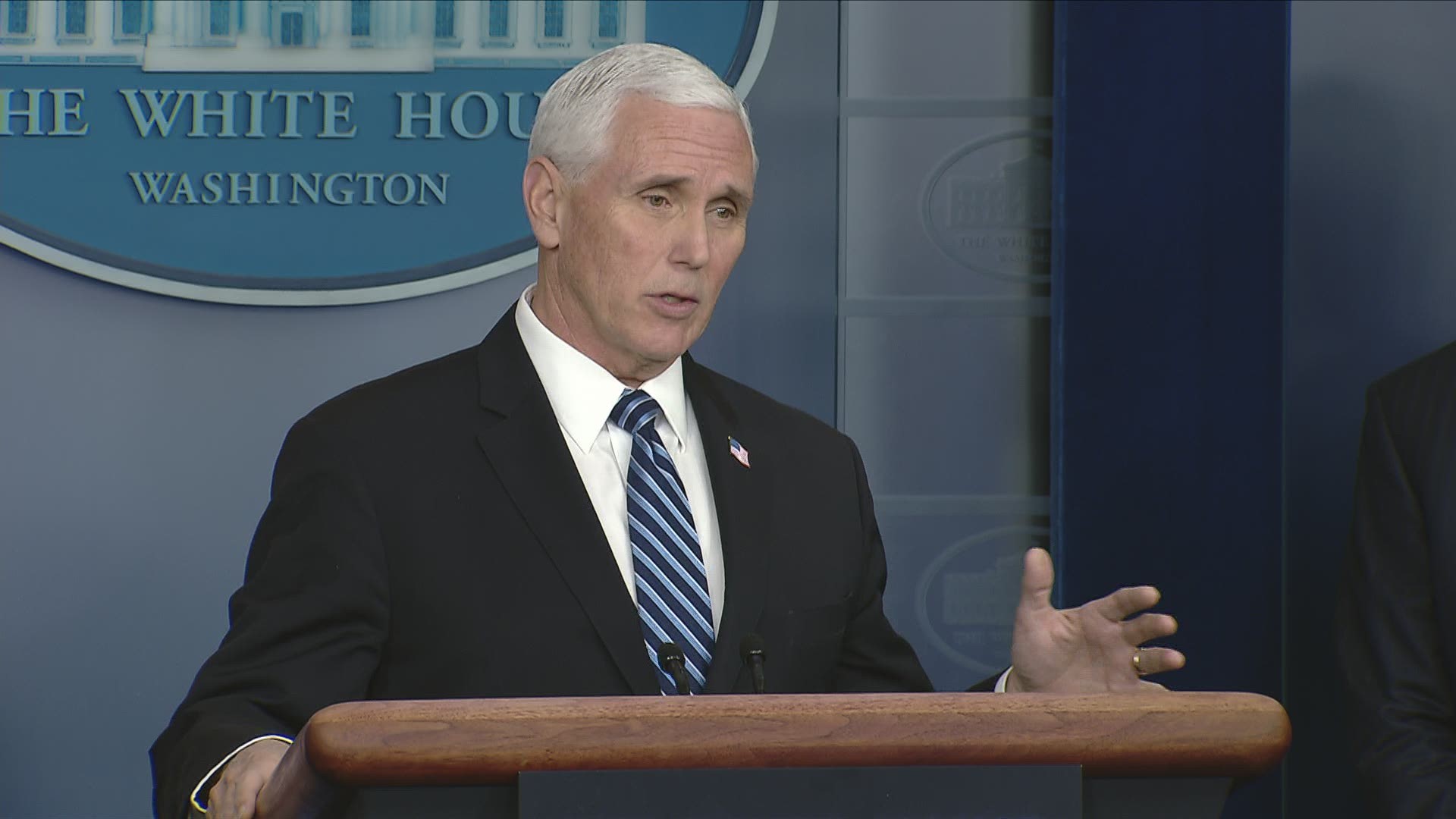 Vice President Pence said the country will be reopened at a responsible moment that involves being at the end of the virus curve and medicine is available.
