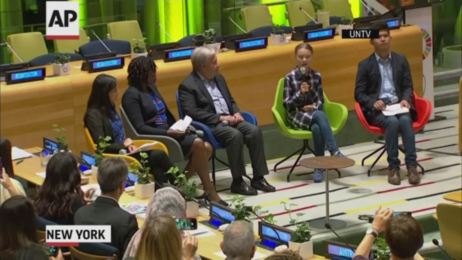 Young people are an 'unstoppable' force in pressuring world leaders to act on climate change,  Thunberg told a U.N. panel. (AP).