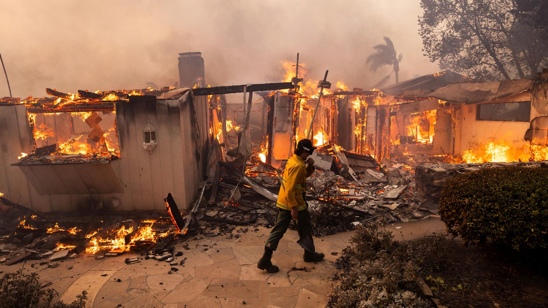 California was lashed by powerful winds Wednesday that fed the Mountain Fire blaze northwest of Los Angeles. Video from KABC.