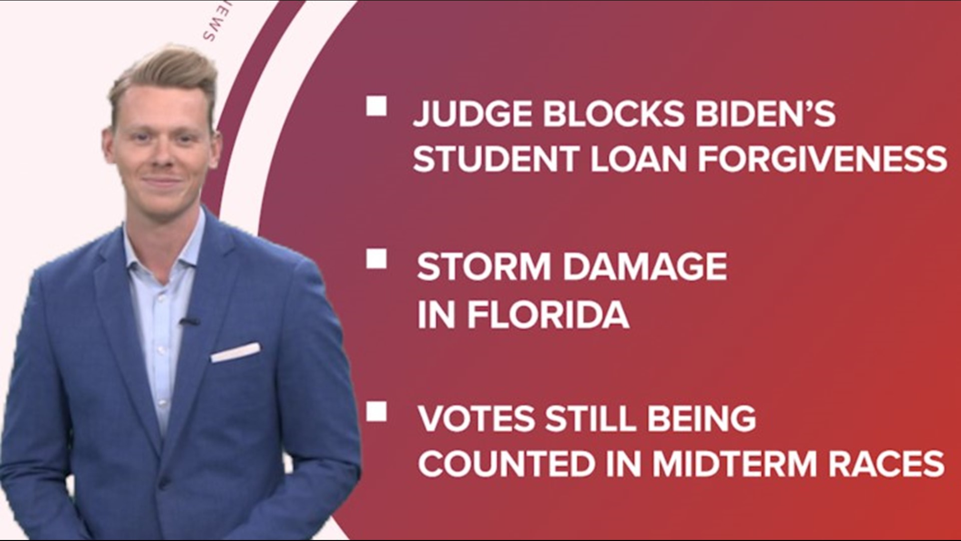 A look at what is happening in the news from the student loan forgiveness program blocked to Florida storm damage and honoring those who served on Veterans Day.