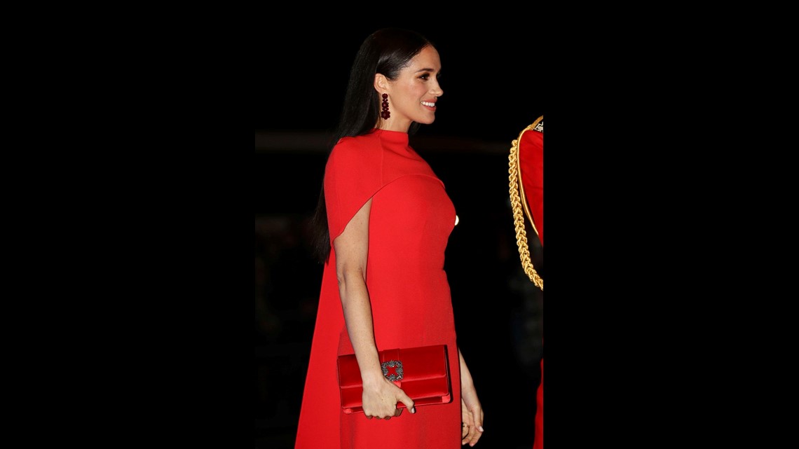 meghan markle red cape dress Safiyaa Kalika Red Capelet Gown - Meghan Markle Dresses