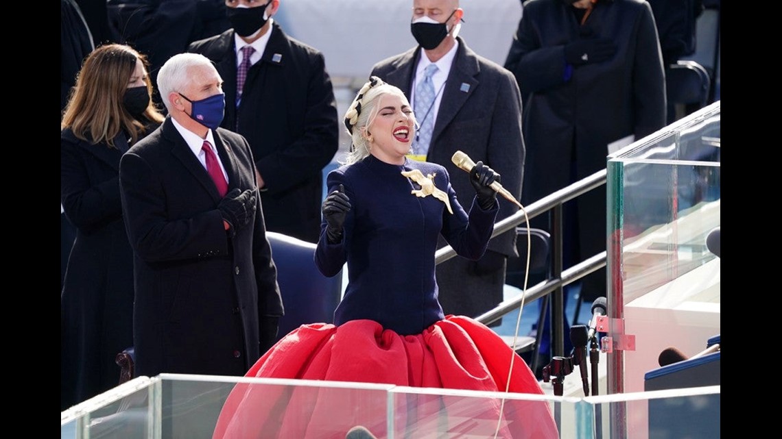 Lady Gaga Wears Custom Schiaparelli to Sing National Anthem at President  Joe Biden's Inauguration | kvue.com