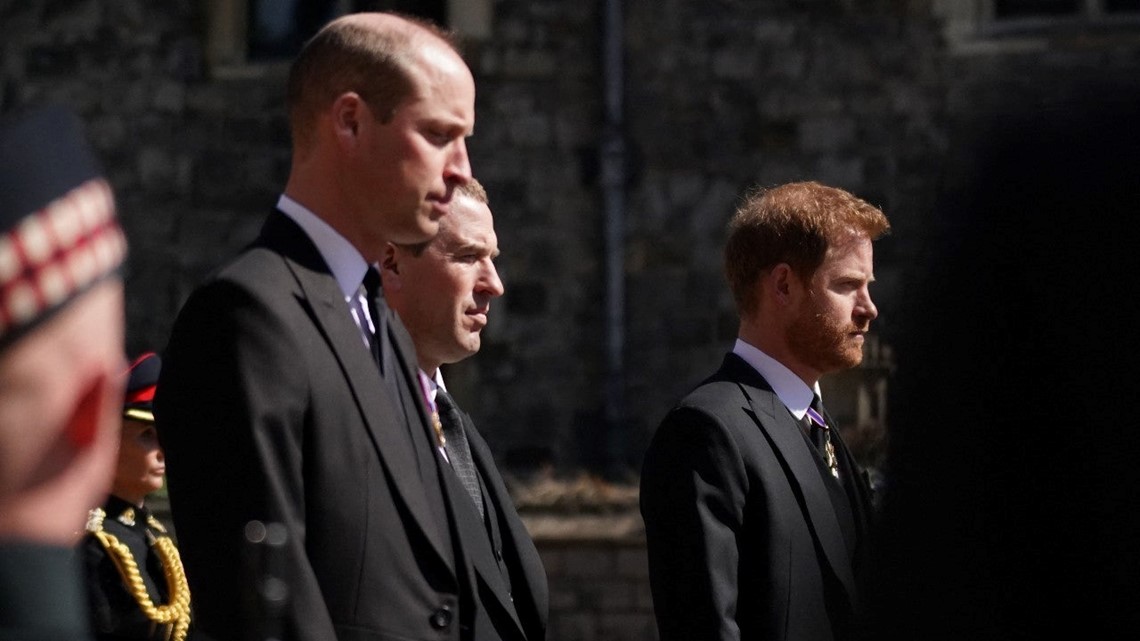 Prince Harry Publicly Reunites With Prince Charles And Prince William At Prince Philip S Funeral Kvue Com