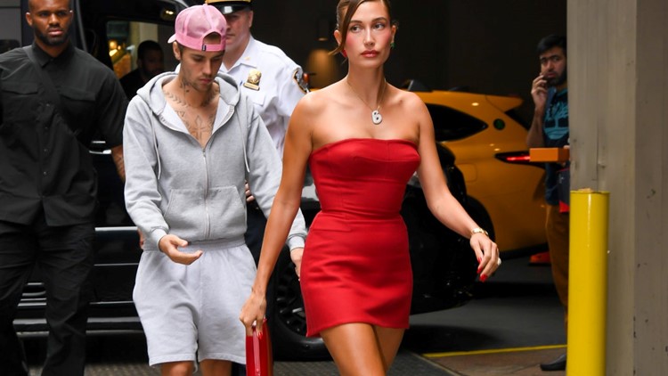 justin bieber hailey bieber red dress Wows in Red-Hot Lacy Slip With After World Cup Final Halftime Show Hailey Bieber Weighs In on