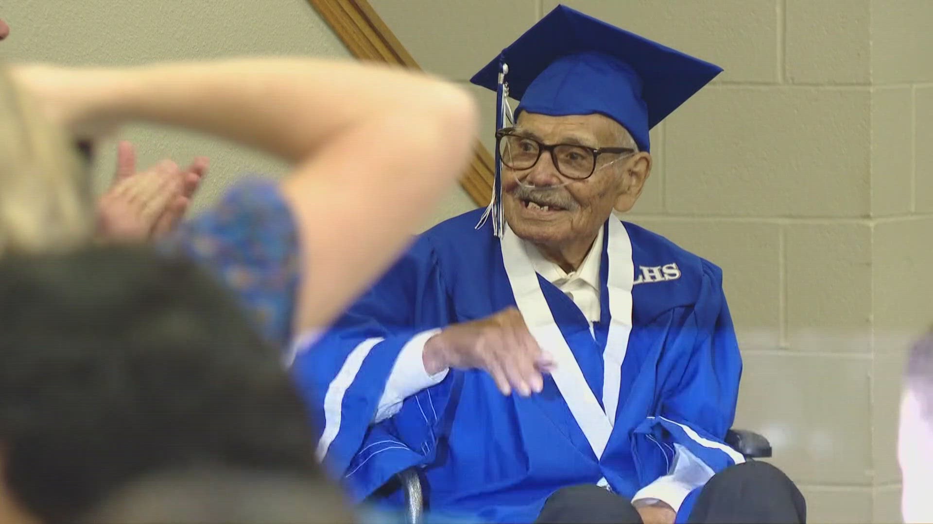 The 96-year-old received his diploma at Lampasas High School.