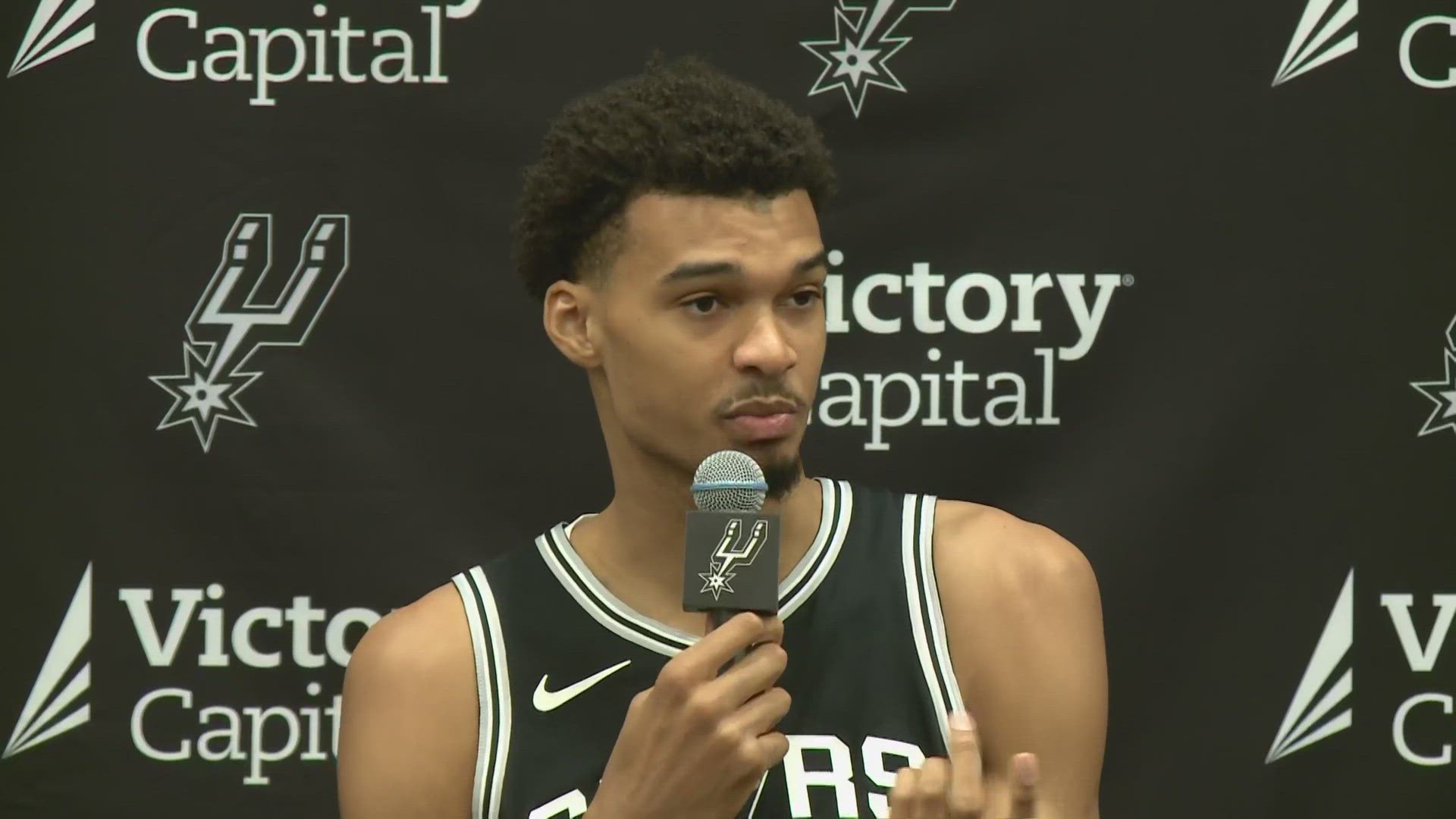 Coach Gregg Popovich and Spurs star players speak at the team's annual media day on Monday, Sept. 30, 2024.