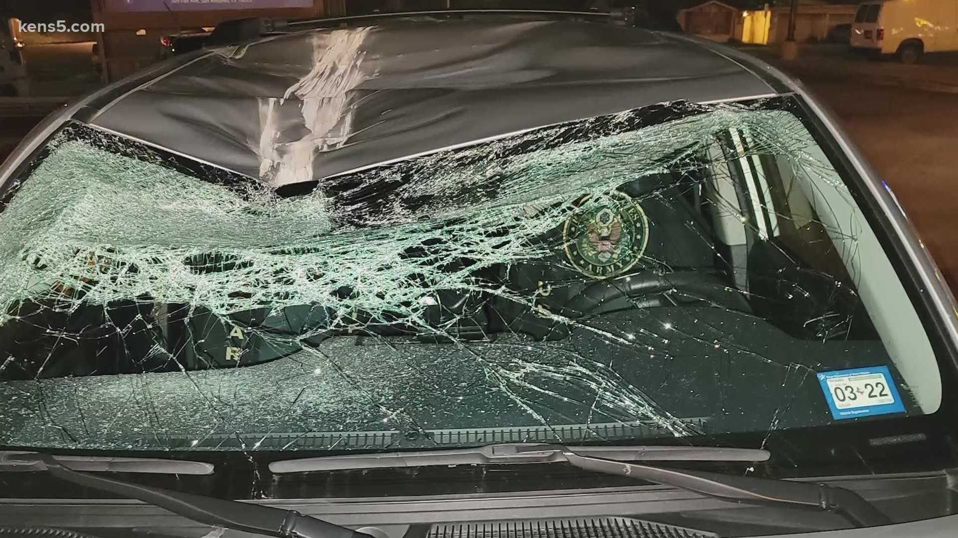 Another woman was sent to the hospital in June after a cinderblock was thrown at her car from the exact same overpass at I-37 and New Braunfels Avenue.