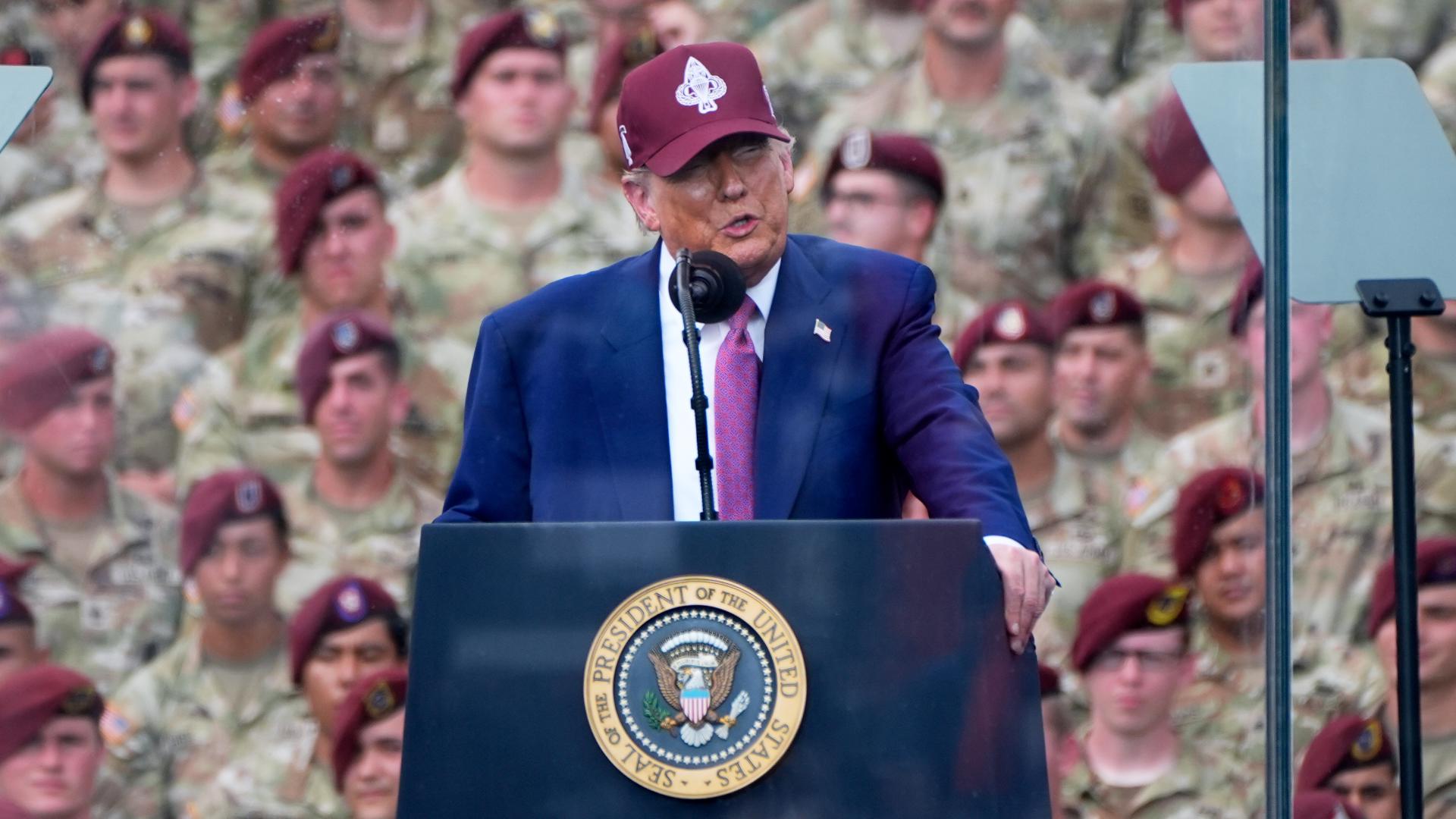President Donald Trump vowed to "liberate Los Angeles" as he spoke Tuesday to troops at Fort Bragg, declaring the "anarchy will not stand."