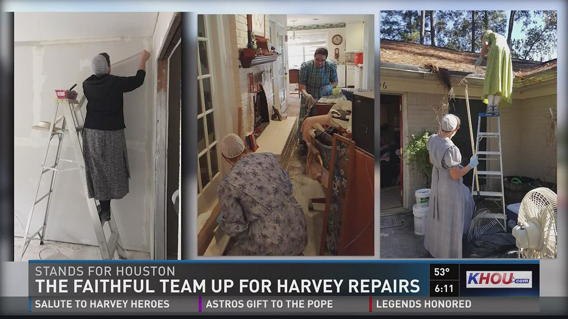 Members of Amish and Mennonite communities from across the country are in Houston helping to rebuild homes that were destroyed during Hurricane Harvey.
