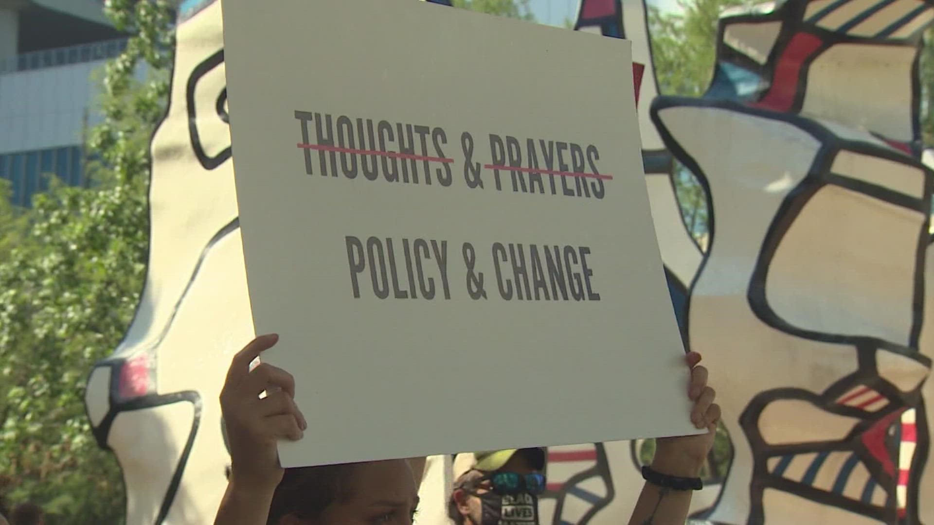 Protestors returned to Downtown Houston for day two of the NRA convention at the George R. Brown Convention Center.