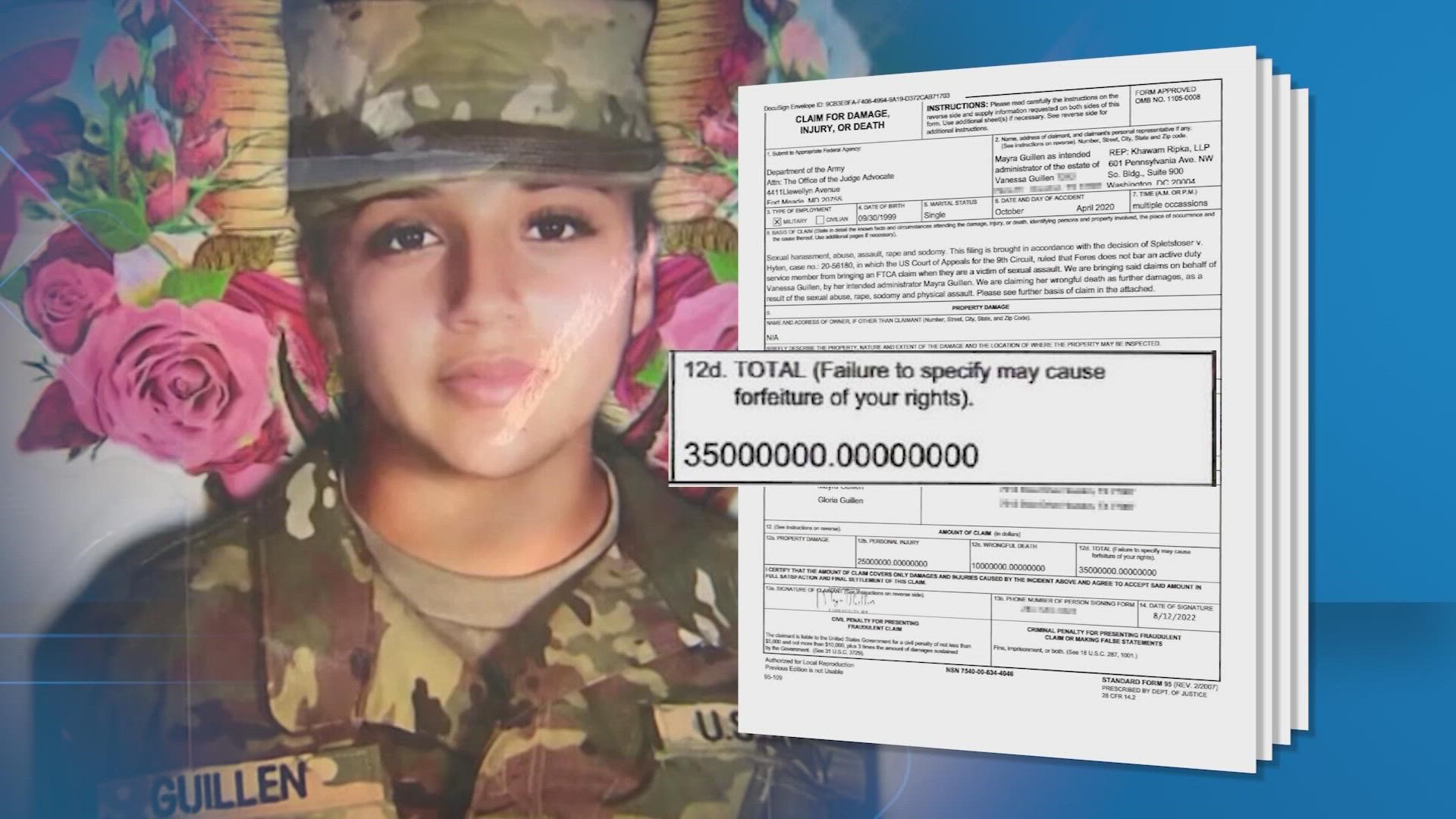 The family of Vanessa Guillen filed a $35 million dollar lawsuit Friday seeking damages from the U.S. Government.