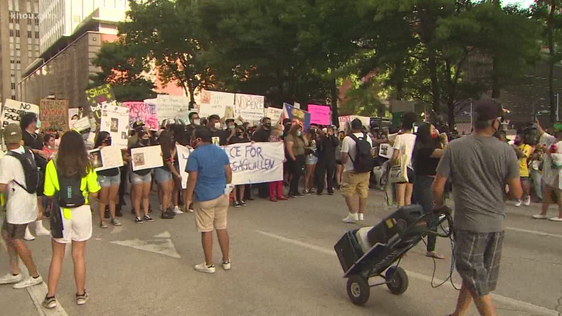 Family, friends and supporters of Vanessa Guillen marched in Houston Saturday afternoon to demand justice for the missing Fort Hood soldier.