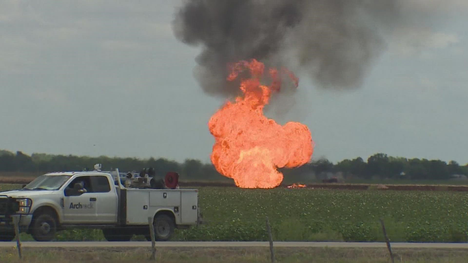 A natural gas line exploded in west Fort Bend County Thursday, July 7, causing small grass fires in the area. Crews were able to extinguish the flames within an hour