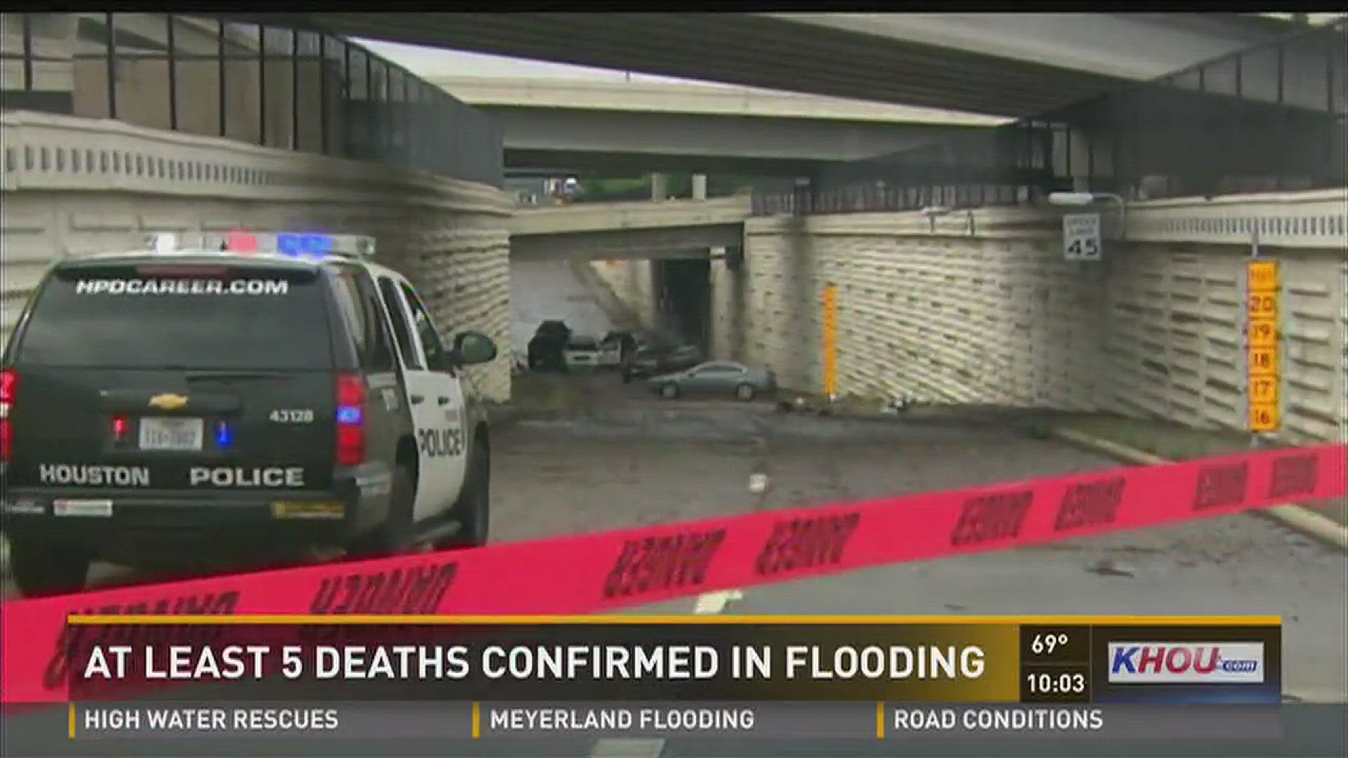 Officials say at least four people have been found dead in their vehicles during extreme flooding across the Houston area Monday. A fifth drowned in Waller County.