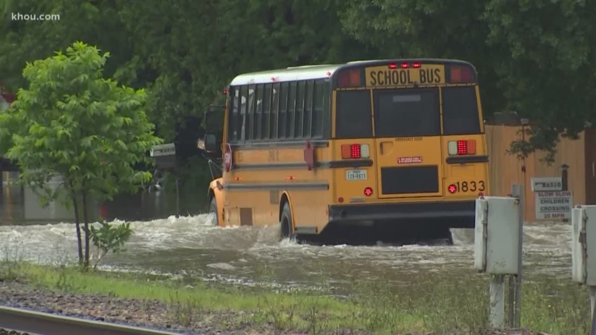 During Tuesday's severe weather, we saw several situations where school buses drove through high water. A Spring ISD school bus, with students on board, got stuck in the floods. No one was injured.