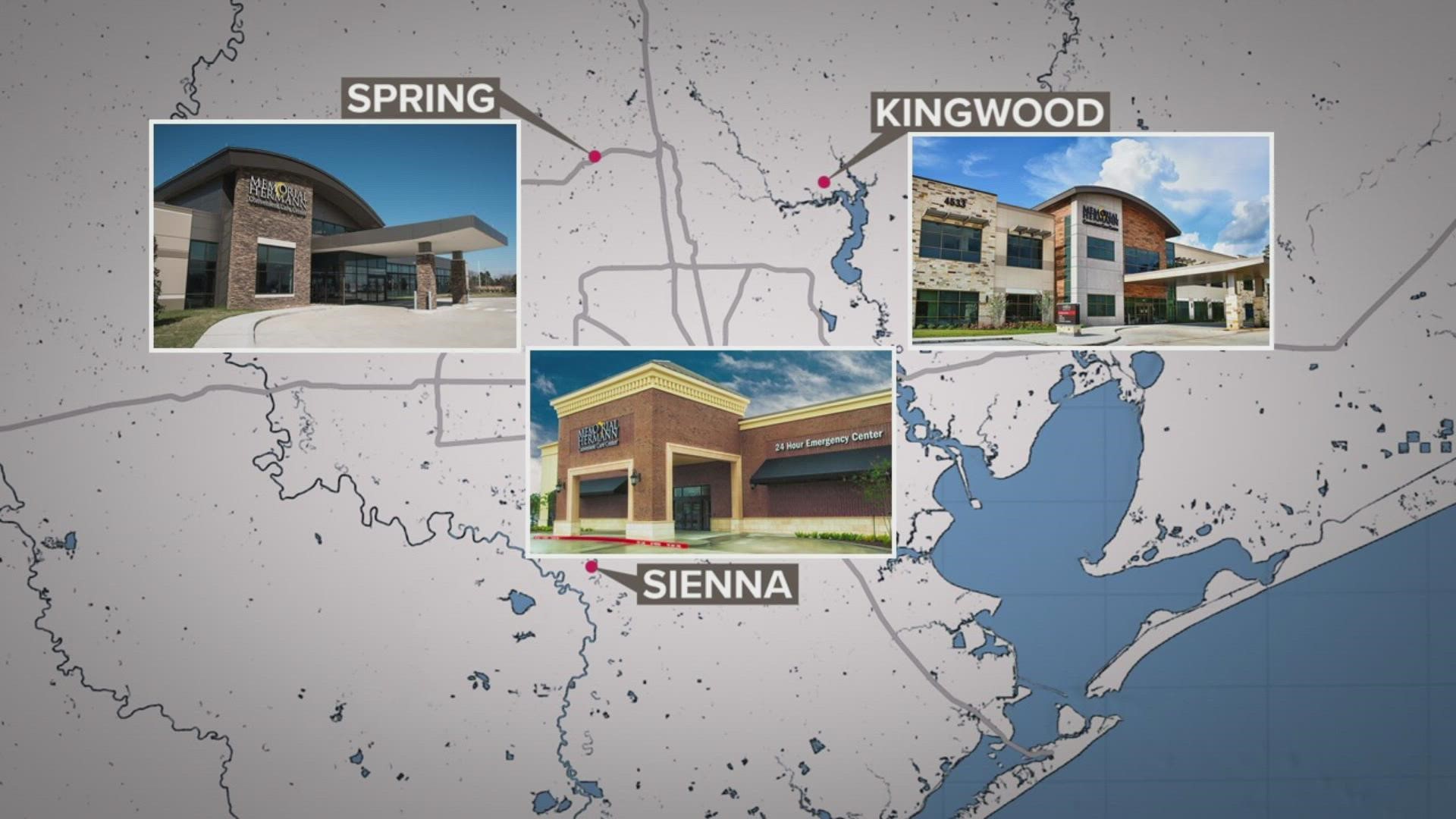 Memorial Hermann said emergency rooms in Kingwood, Spring and Sienna will close due to "continued COVID-19 surge and its ongoing impact to our system's operations."