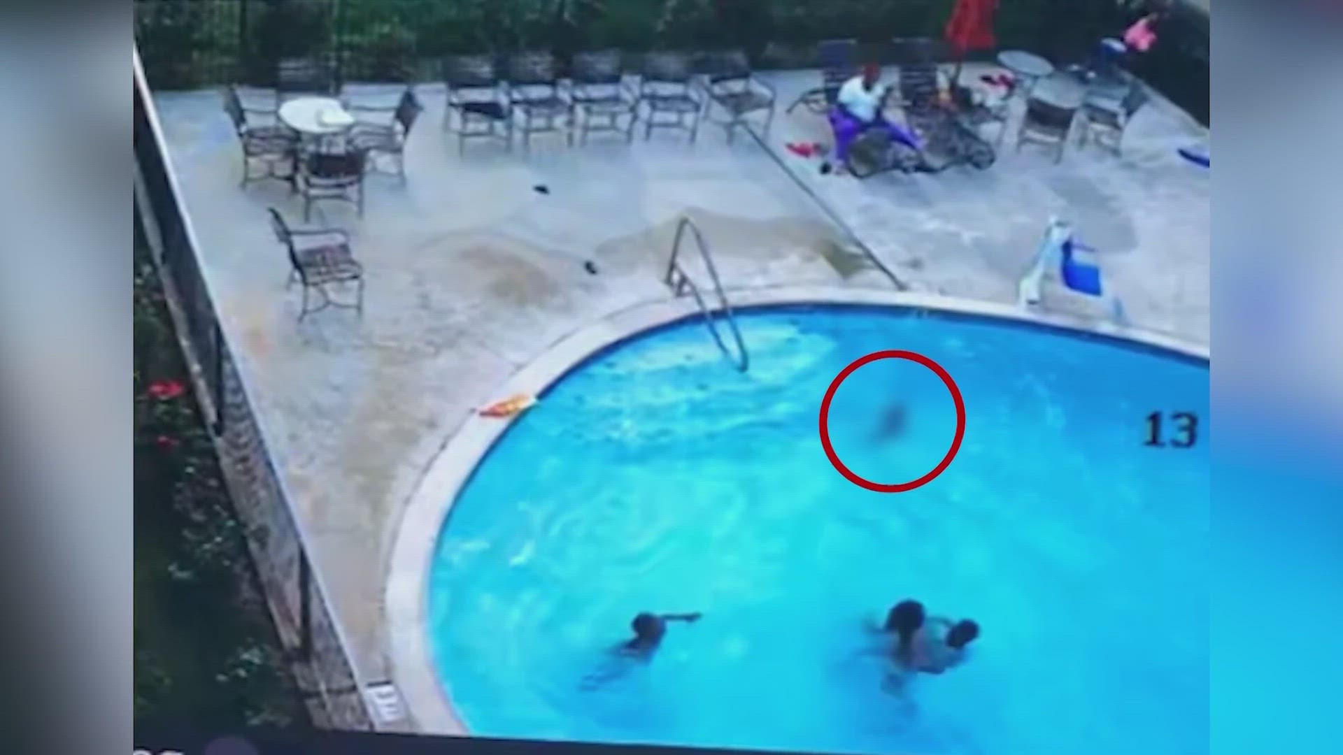 Surveillance video from the motel showed the boy off by himself near the steps and three other children playing in the pool nearby.