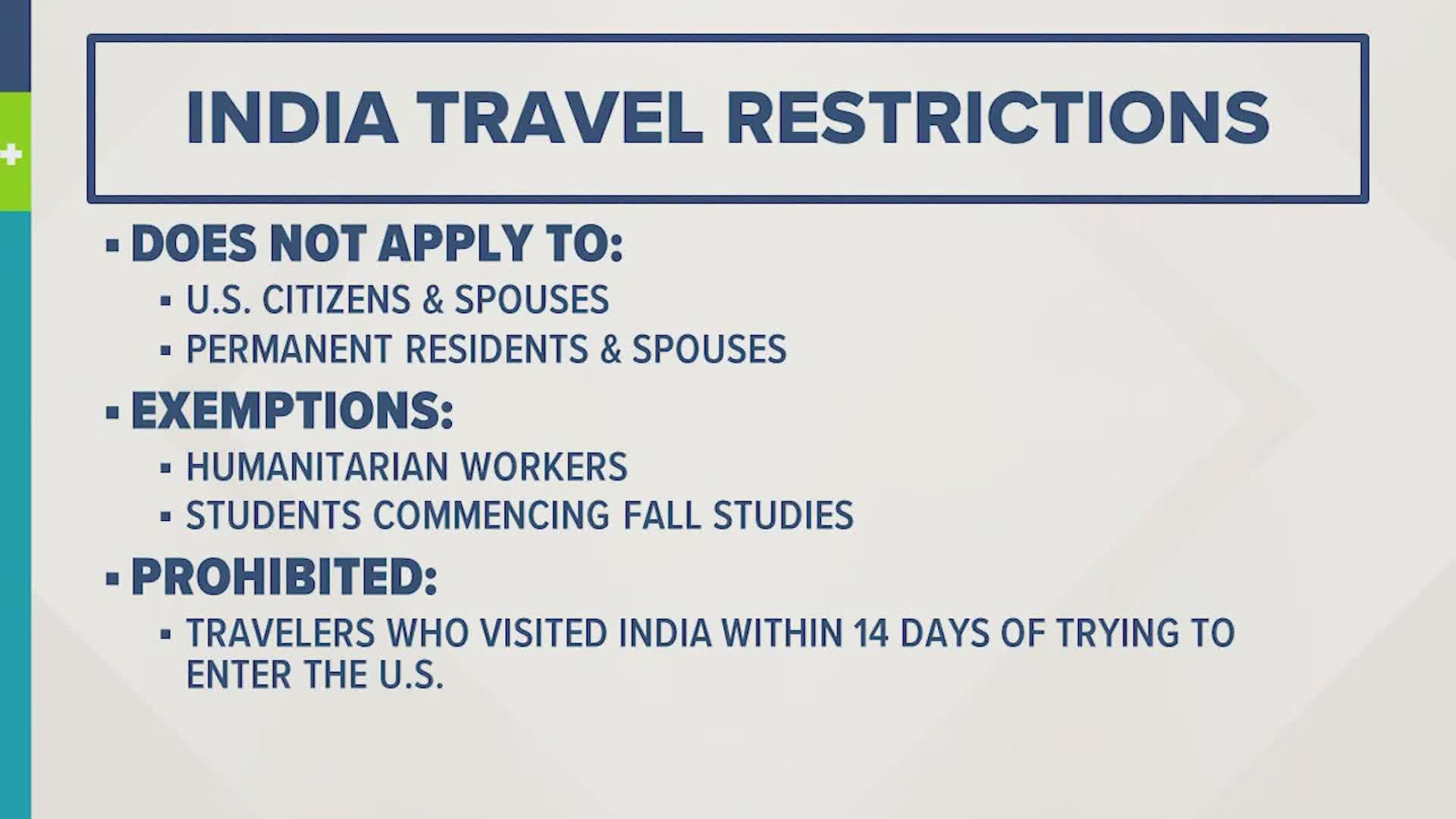 New U.S. travel restrictions for travelers to and from India begins Tuesday, impacting families in Texas, which has some of the nation's biggest Indian communities.