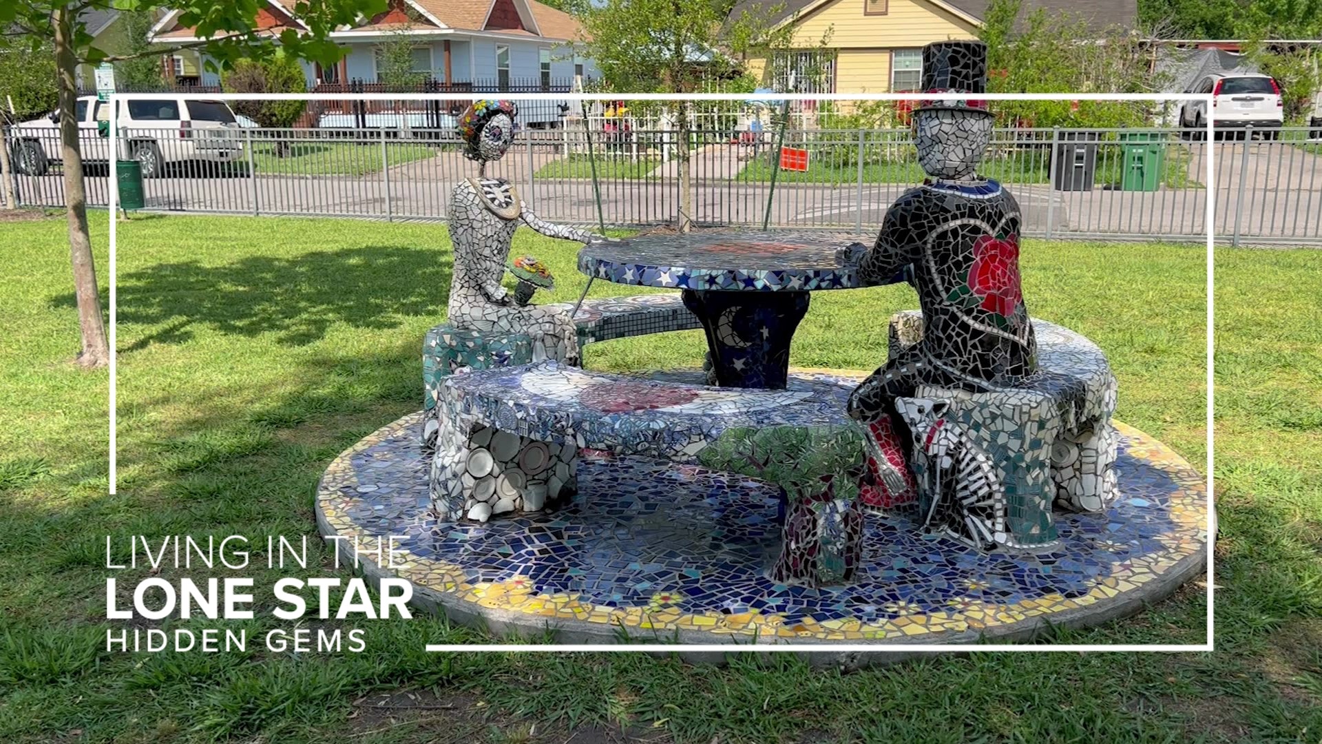 At Smither Park, the normally mundane is ornate: tables, pillars and light poles are all covered in mosaics.