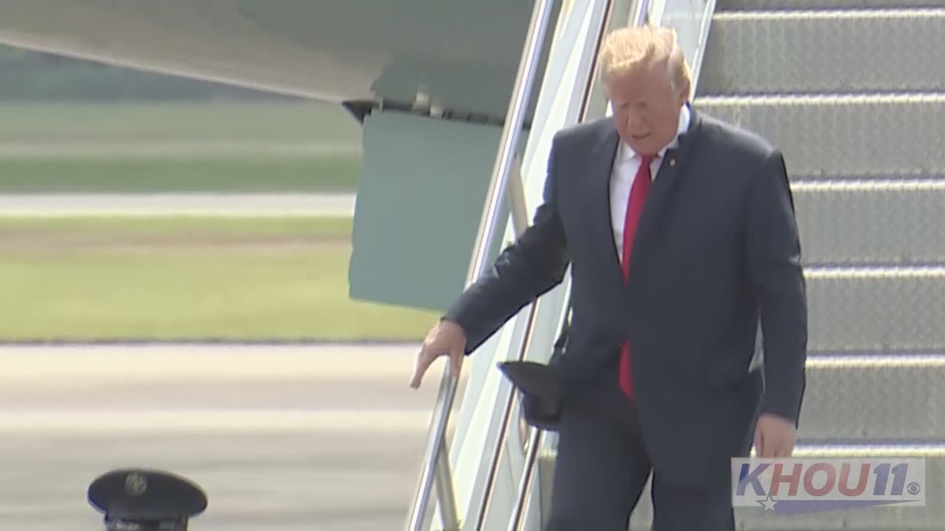 President Trump at Ellington Field in Houston to meet with families of the victims of the Santa Fe HS shooting. He'll then head downtown for a fundraiser.