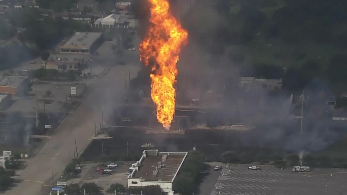 Large pipeline fire near Spencer Highway in La Porte, Texas