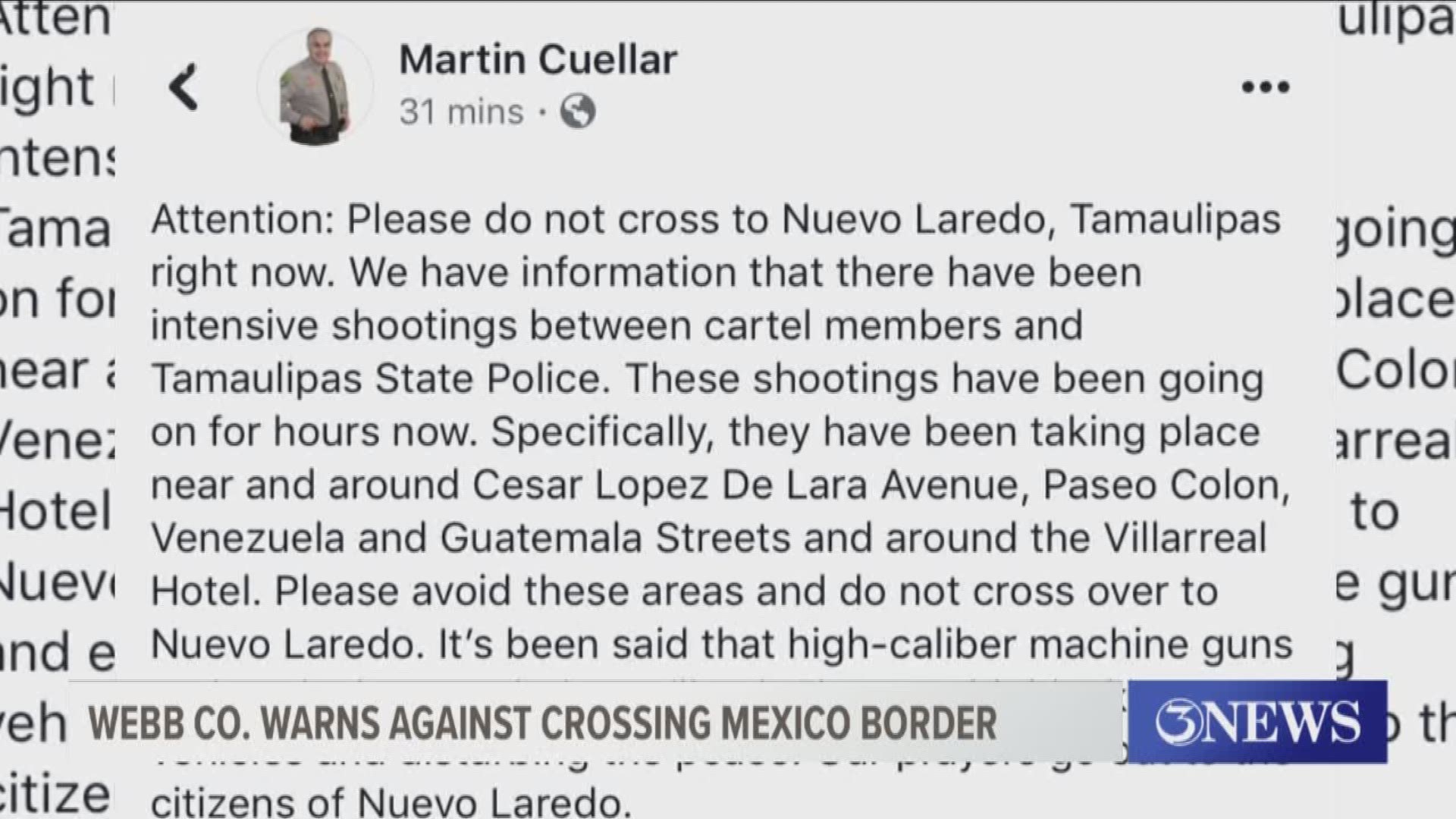 The shootings are reportedly taking place in Nuevo Laredo, Tamaulipas Mexico, according to social media post.