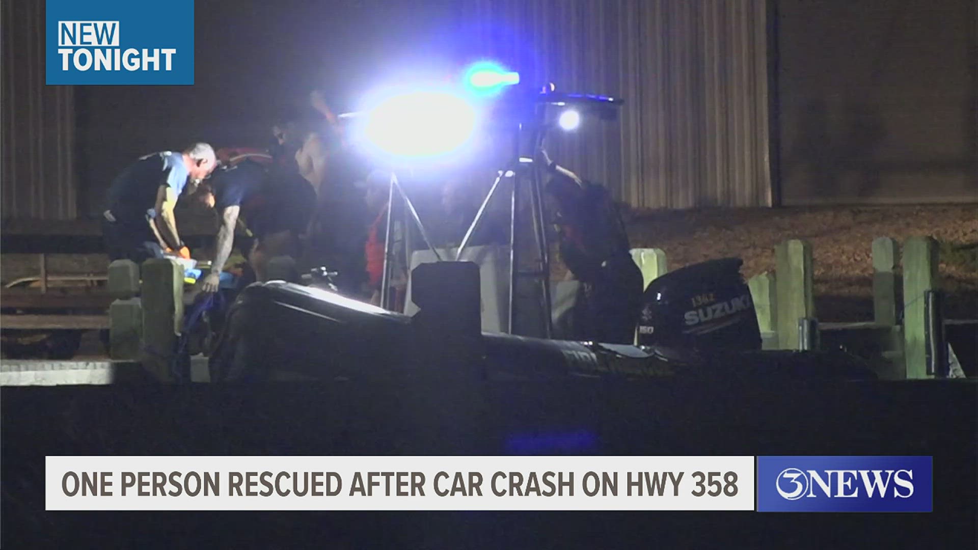 Two vehicles crashed into each other, with one swerving into the water, resulting in a rescue.