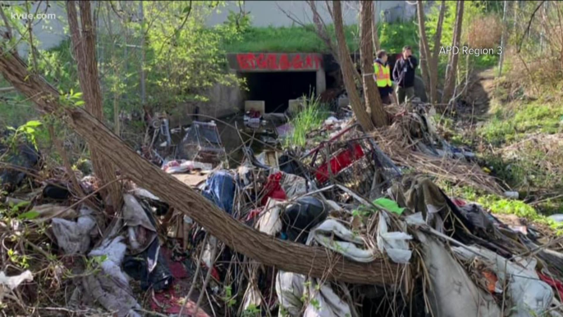 Austin police officers will be back out Friday cleaning up an area where the homeless have been camping out  in south central Austin.