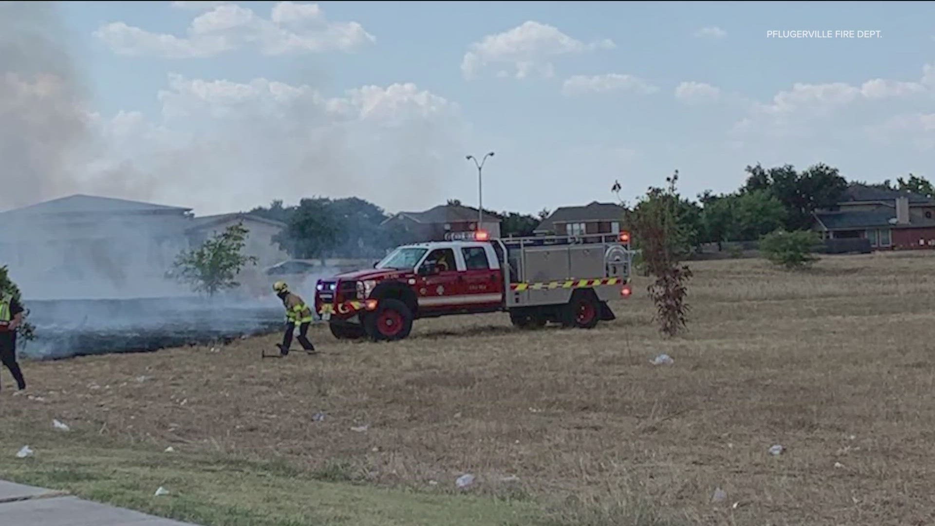 On Tuesday, crews in Pflugerville battled brush fires on the side of the roads.