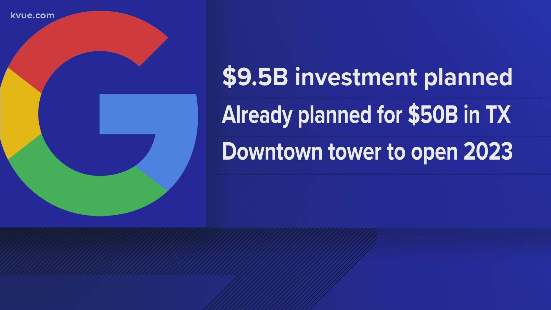 A Google blog post says the company has already invested over $37 billion over the last five years across 26 states. The tech giant also expects to add 12,000 jobs.