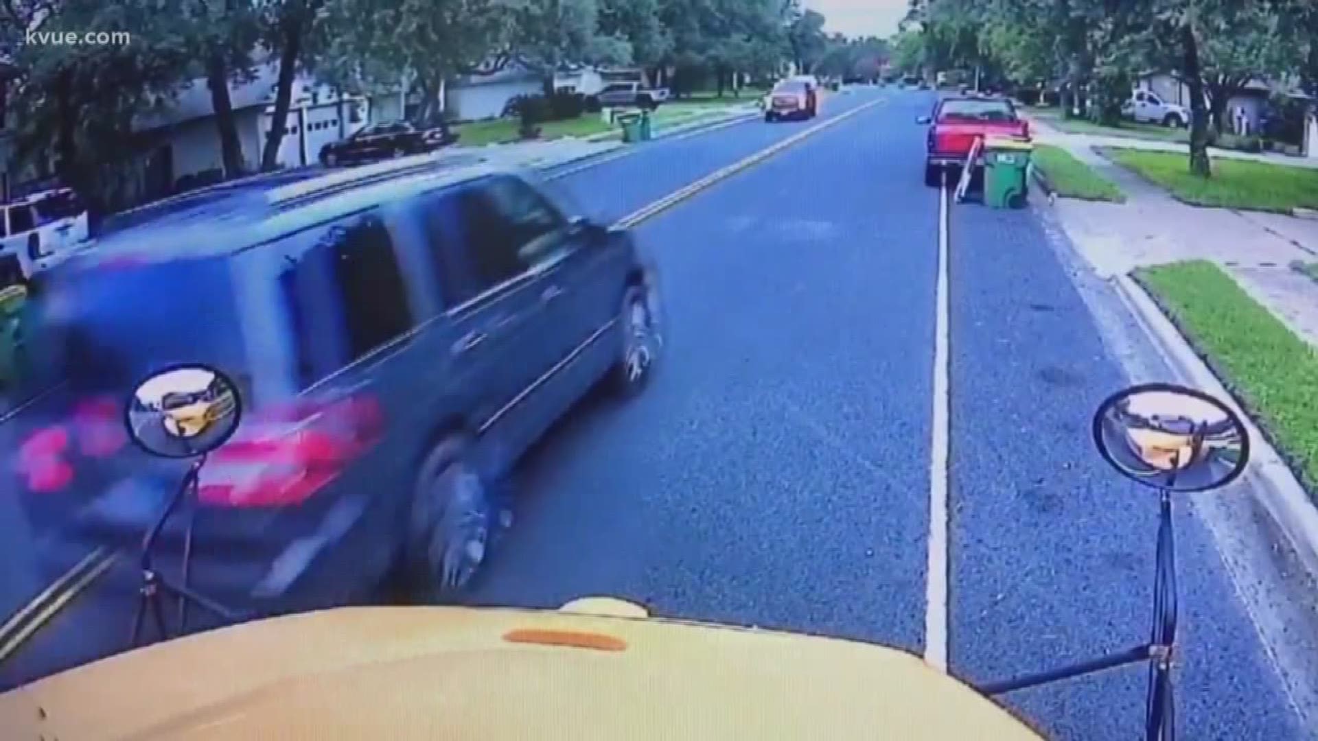 Video caught a driver crashing into a Leander school bus and then taking off.