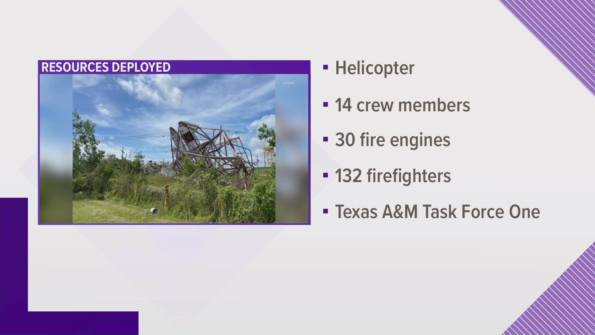 Gov. Greg Abbott said resources include a helicopter, fire engines, firefighters and a search and rescue team.
