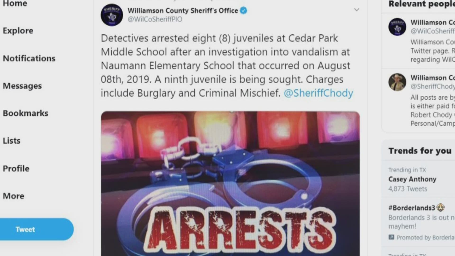 Eight kids were arrested at Cedar Park Middle School.