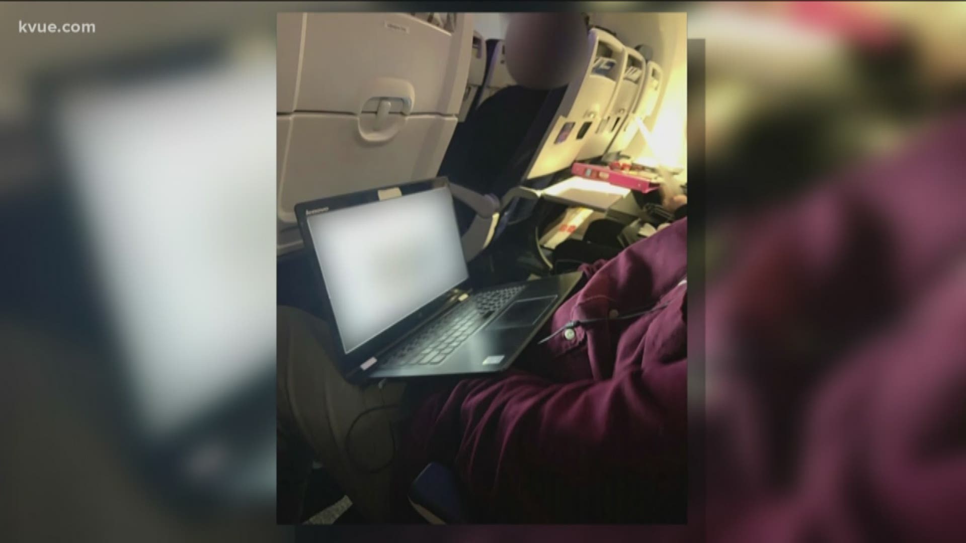 A woman claims a man touched himself inappropriately while sitting next to her on a flight back to Austin.