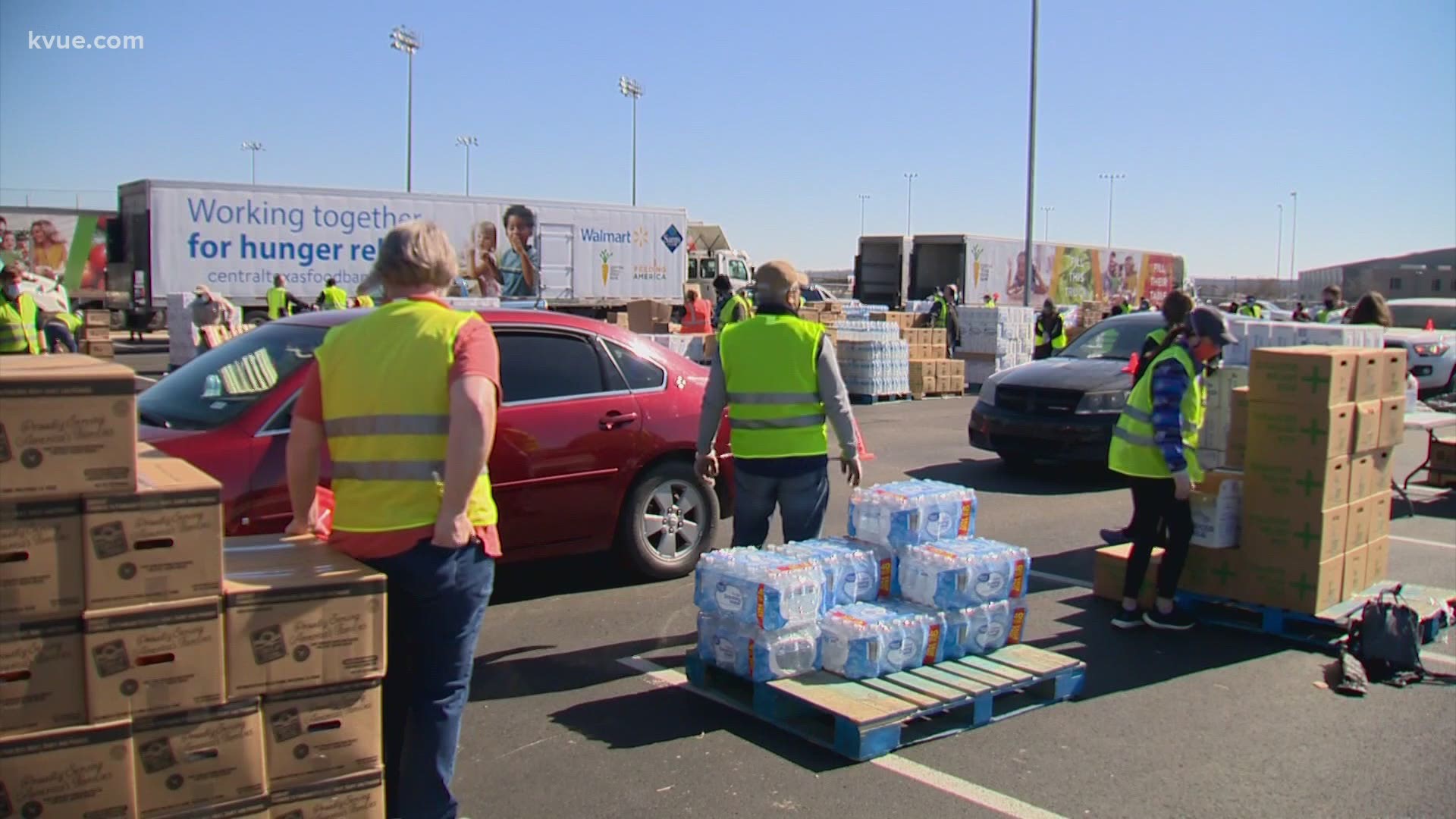 Thousands were served at a food distribution event as the winter storms increased demand. The drive-up event happened at Del Valle High School.
