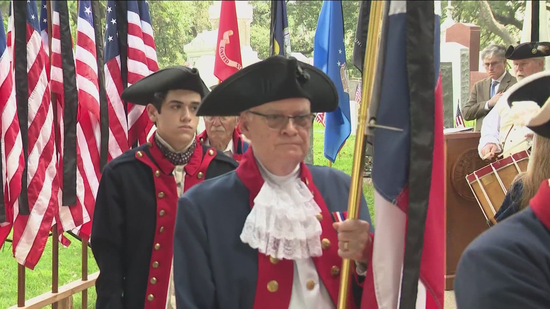 Texas State Cemetery held a Memorial Day service on Monday. The Sons of the American Revolution fired a musket salute at the event in East Austin.