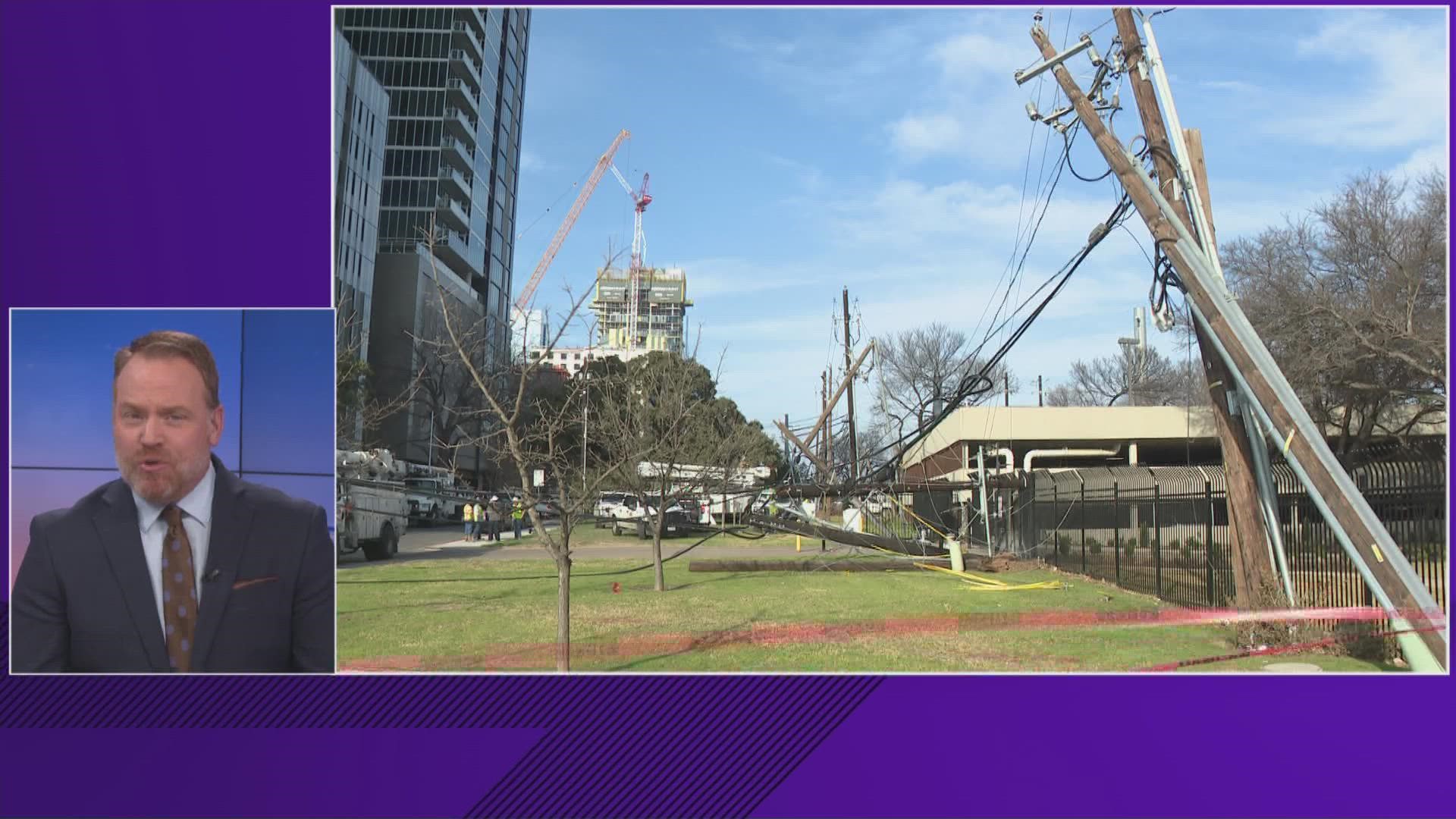 Power is back on in the Rainey Street area after an 18-wheeler hit several power poles.