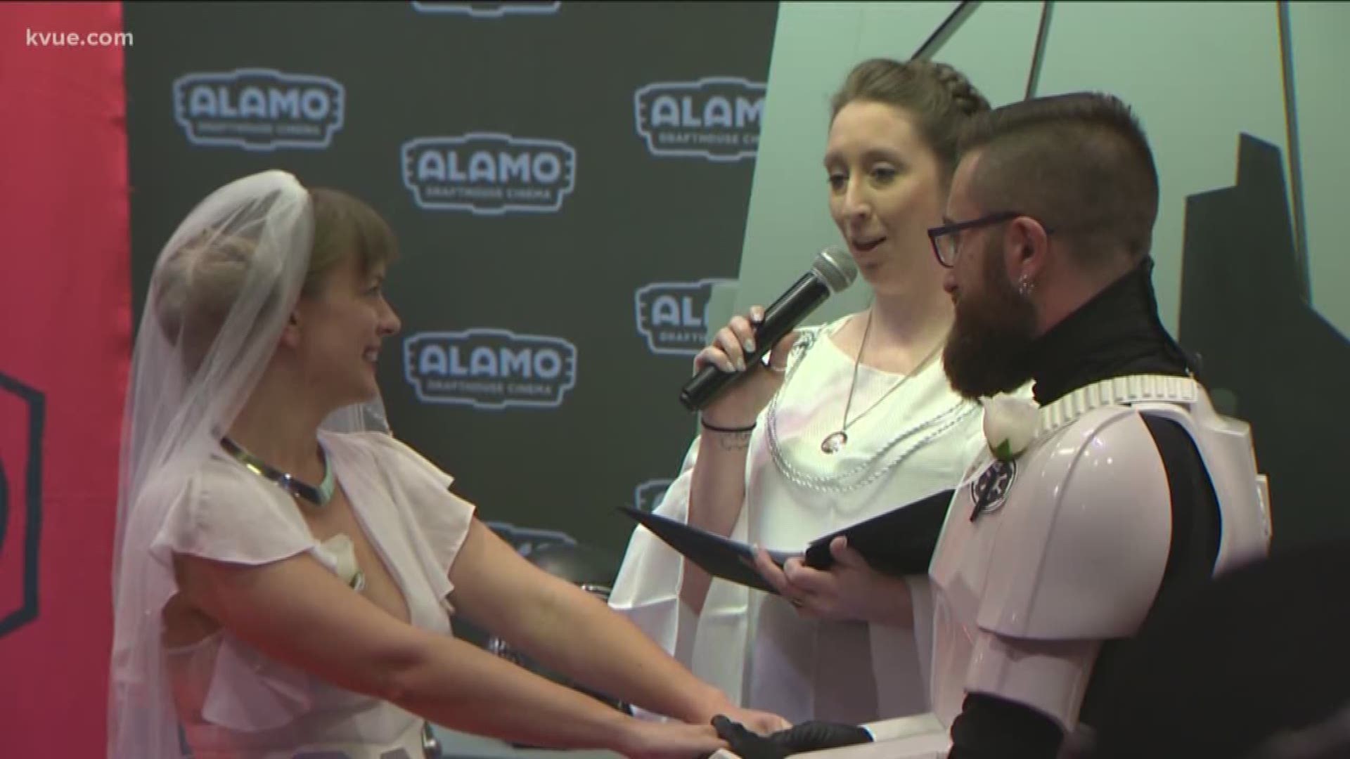 The weddings happened ahead of a screening of "Star Wars: The Rise of Skywalker" at Alamo Drafthouse.