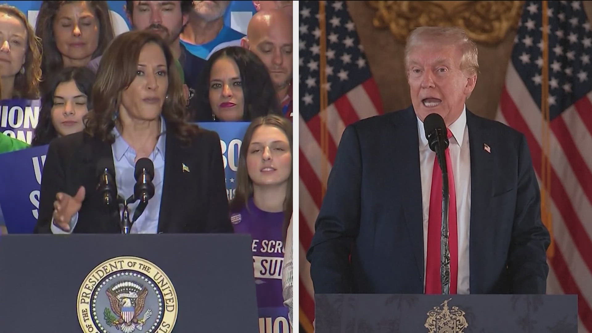 Former President Trump will be in Austin for an interview on "The Joe Rogan Experience" podcast. Meanwhile VP Kamala Harris will host a rally in Houston.