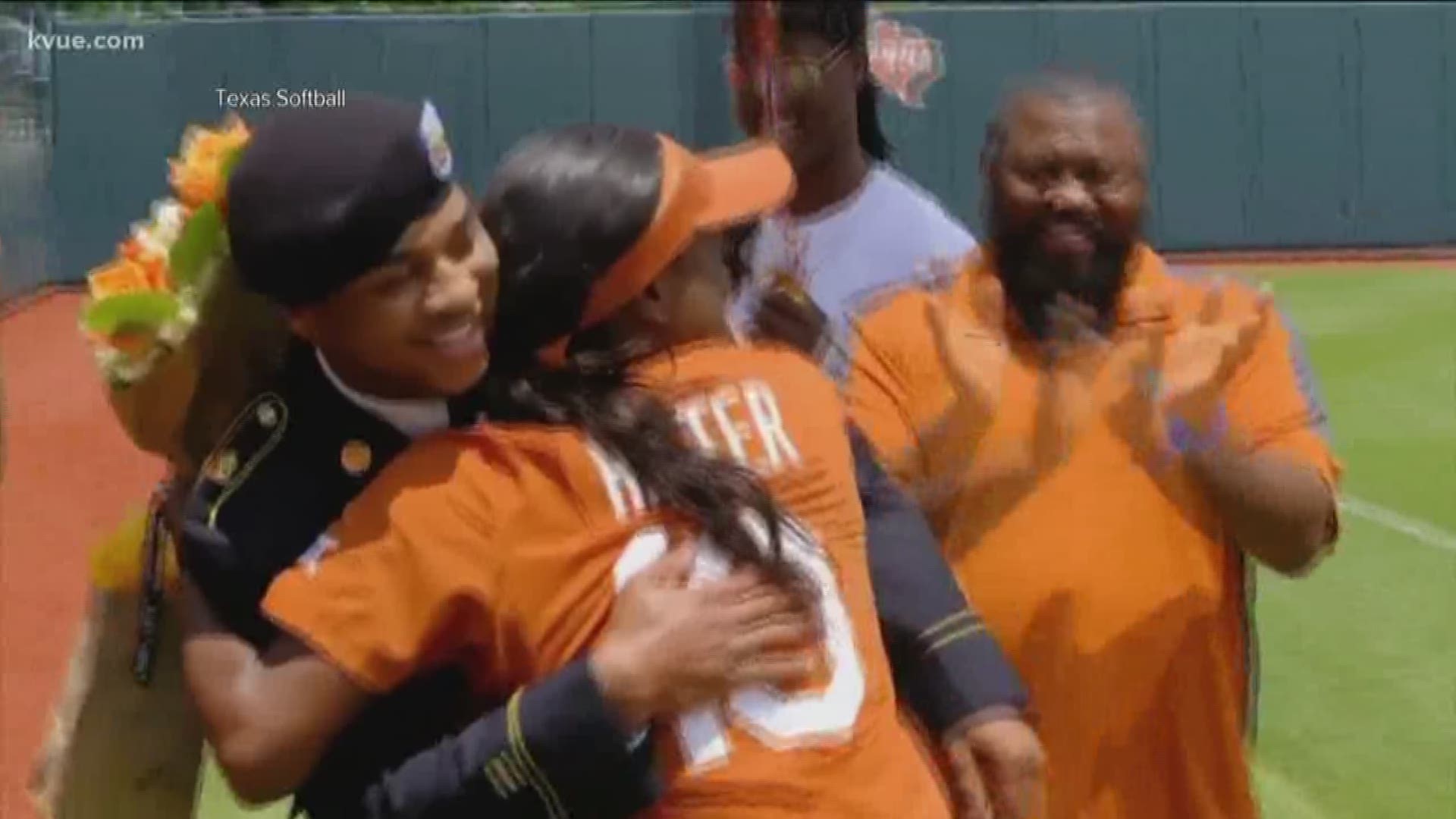 One Texas Longhorn had a military reunion on the softball field during Senior Day.