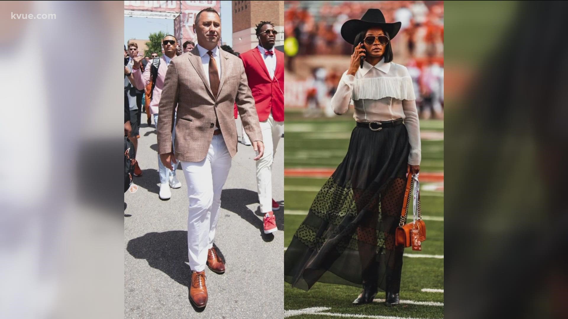 UT head coach Steve Sarkisian and his wife, Loreal Sarkisian, were dressed to the nines on Saturday's home opener.